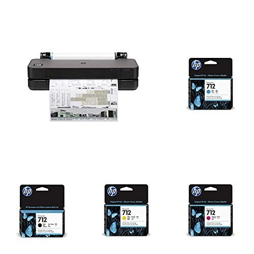 에이치피 HP DesignJet T210 Large Format Compact Wireless Plotter Printer - 24 (8AG32A), with Standard Genuine Ink Cartridges (4 Inks) - Bundle