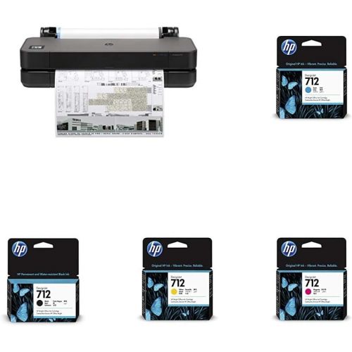 에이치피 HP DesignJet T210 Large Format Compact Wireless Plotter Printer - 24 (8AG32A), with Standard Genuine Ink Cartridges (4 Inks) - Bundle