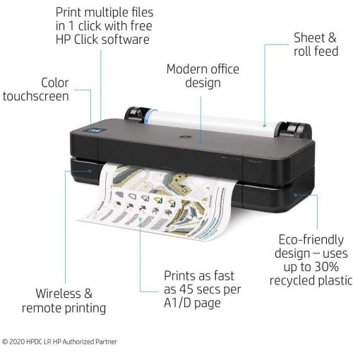 에이치피 HP DesignJet T210 Large Format Compact Wireless Plotter Printer - 24 (8AG32A), with Standard Genuine Ink Cartridges (4 Inks) - Bundle