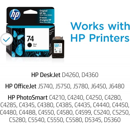 에이치피 Original HP 74 Black Ink Cartridge Works with HP DeskJet D4260, D4360; HP OfficeJet J5700, J6400; HP PhotoSmart C4200, C4300, C4400, C4500, C5200, C5500, D5300 Series CB335WN