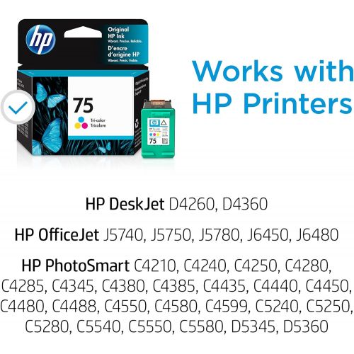 에이치피 Original HP 75 Tri-color Ink Cartridge Works with HP DeskJet D4260, D4360; HP OfficeJet J5700, J6400; HP PhotoSmart C4200, C4300, C4400, C4500, C5200, C5500, D5300 Series CB337WN