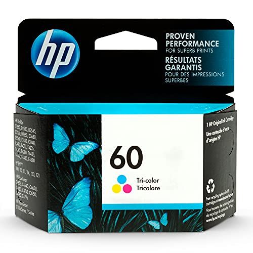 에이치피 Original HP 60 Tri-color Ink Cartridge Works with DeskJet D1660, D2500, D2600, D5560, F2400, F4200, F4400, F4580; ENVY 100, 110, 120; PhotoSmart C4600, C4700, D110a Series CC643WN