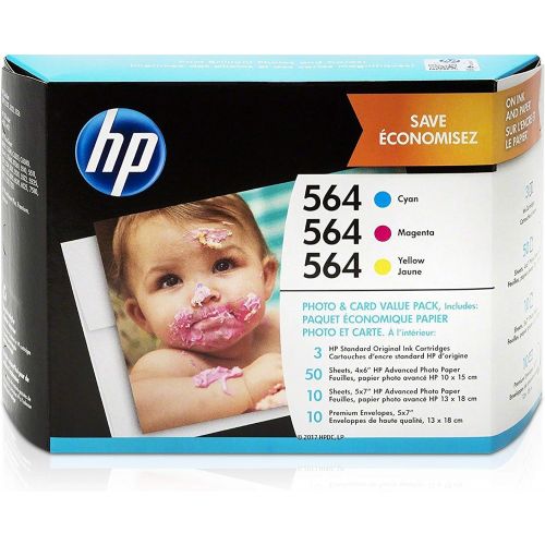 에이치피 HP 564 3 Ink Cartridges with Assorted Photo Paper Cyan, Magenta, Yellow Works with HP DeskJet 3500 Series, HP OfficeJet 4600 5500 C6300 6500 7500 Series, B8550, D7560, C510, B209,