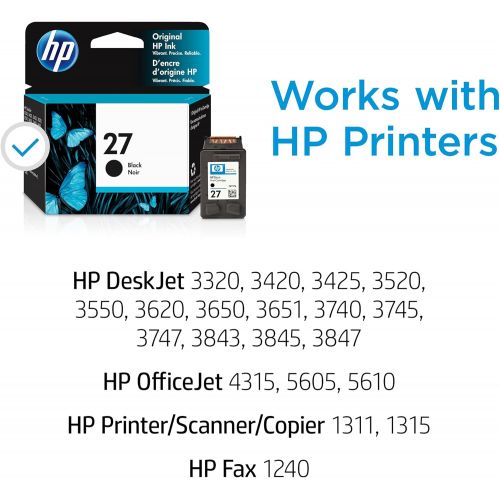 에이치피 Original HP 27 Black Ink Cartridge Works with HP DeskJet 3320, 3420, 3520, 3550, 3620, 3650, 3740, 3849; HP OfficeJet 4315, 5600; HP PSC 1310; HP Fax 1240 Series C8727AN