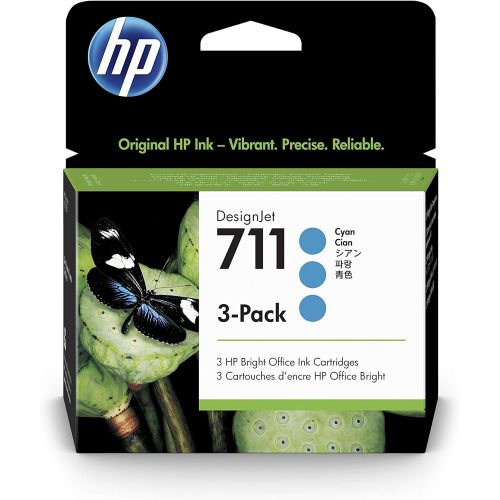 에이치피 HP 711 Cyan 29-ml 3-Pack Genuine Ink Cartridges (CZ134A) for DesignJet T530, T525, T520, T130, T125, T120 & T100 Large Format Plotter Printers