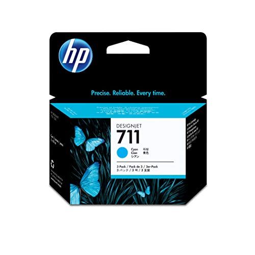 에이치피 HP 711 Cyan 29-ml 3-Pack Genuine Ink Cartridges (CZ134A) for DesignJet T530, T525, T520, T130, T125, T120 & T100 Large Format Plotter Printers