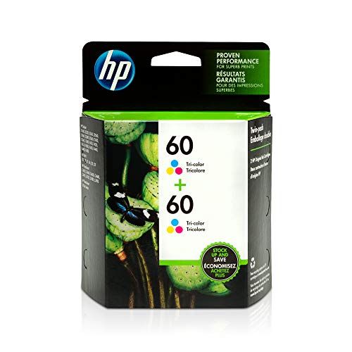 에이치피 HP 60 2 Ink Cartridges Tri-color Works with HP DeskJet D2500 Series, F2430, F4200 Series, F4400 Series, HP ENVY 100, 110, 111, 114, 120, HP Photosmart C4600 Series, C4700 Series, D