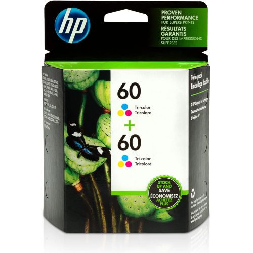 에이치피 HP 60 2 Ink Cartridges Tri-color Works with HP DeskJet D2500 Series, F2430, F4200 Series, F4400 Series, HP ENVY 100, 110, 111, 114, 120, HP Photosmart C4600 Series, C4700 Series, D