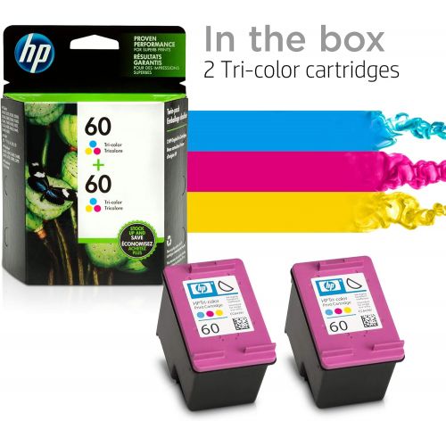 에이치피 HP 60 2 Ink Cartridges Tri-color Works with HP DeskJet D2500 Series, F2430, F4200 Series, F4400 Series, HP ENVY 100, 110, 111, 114, 120, HP Photosmart C4600 Series, C4700 Series, D