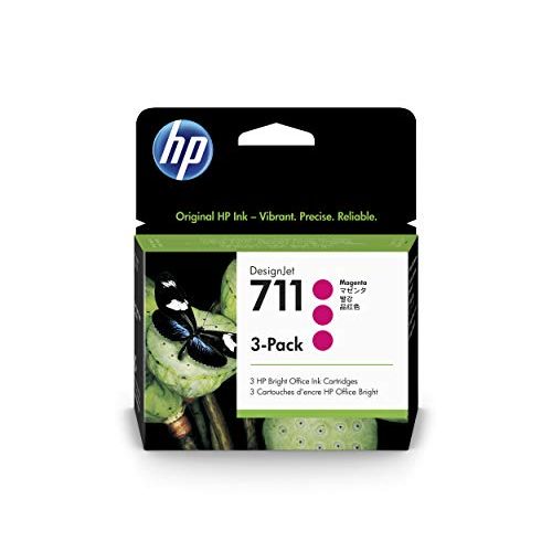 에이치피 HP 711 Magenta 29-ml 3-Pack Genuine Ink Cartridges (CZ135A) for DesignJet T530, T525, T520, T130, T125, T120 & T100 Large Format Plotter Printers