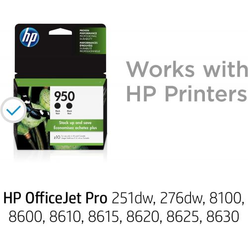 에이치피 HP 950 2 Ink Cartridges Black Works with HP OfficeJet Pro 251dw, 276dw, 8100, 8600 Series CN049AN