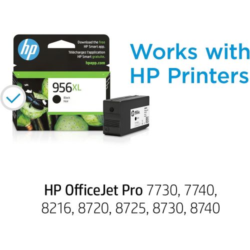 에이치피 Original HP 956XL Black High-yield Ink Cartridge Works with HP OfficeJet Pro 7730, 7740, 8216, 8720, 8730, 8740 Series Eligible for Instant Ink L0R39AN