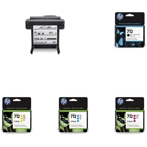 에이치피 HP DesignJet T650 Large Format Wireless Plotter Printer - 24 (5HB08A), with Multipack and High-Capacity Genuine Ink Cartridges (10 Inks) - Bundle