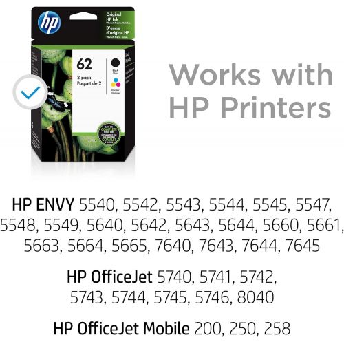 에이치피 HP 62 2 Ink Cartridges with Assorted Photo Paper Black, Tri-color Works with HP ENVY 5500 Series, 5600 Series, 7600 Series, HP OfficeJet 200, 250, 258, 5700 Series, 8040 C2P04AN C2