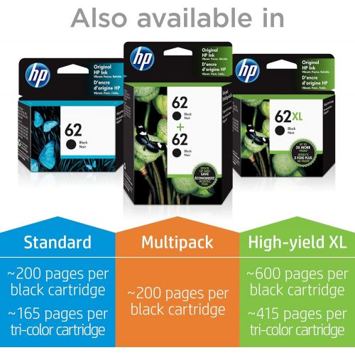 에이치피 HP 62 2 Ink Cartridges with Assorted Photo Paper Black, Tri-color Works with HP ENVY 5500 Series, 5600 Series, 7600 Series, HP OfficeJet 200, 250, 258, 5700 Series, 8040 C2P04AN C2