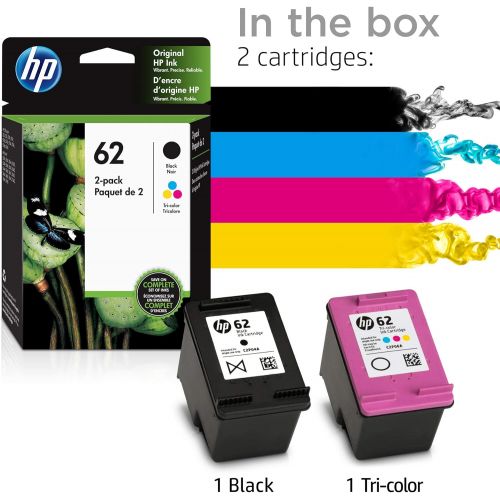 에이치피 HP 62 2 Ink Cartridges with Assorted Photo Paper Black, Tri-color Works with HP ENVY 5500 Series, 5600 Series, 7600 Series, HP OfficeJet 200, 250, 258, 5700 Series, 8040 C2P04AN C2