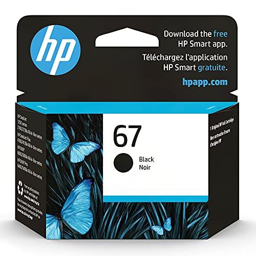 에이치피 Original HP 67 Black Ink Cartridge Works with HP DeskJet 1255, 2700, 4100 Series, HP ENVY 6000, 6400 Series Eligible for Instant Ink 3YM56AN