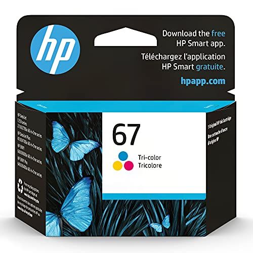 에이치피 Original HP 67 Tri-color Ink Cartridge Works with HP DeskJet 1255, 2700, 4100 Series, HP ENVY 6000, 6400 Series Eligible for Instant Ink 3YM55AN