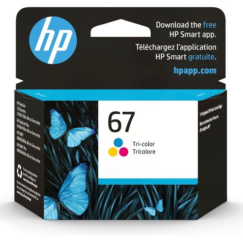 에이치피 Original HP 67 Tri-color Ink Cartridge Works with HP DeskJet 1255, 2700, 4100 Series, HP ENVY 6000, 6400 Series Eligible for Instant Ink 3YM55AN