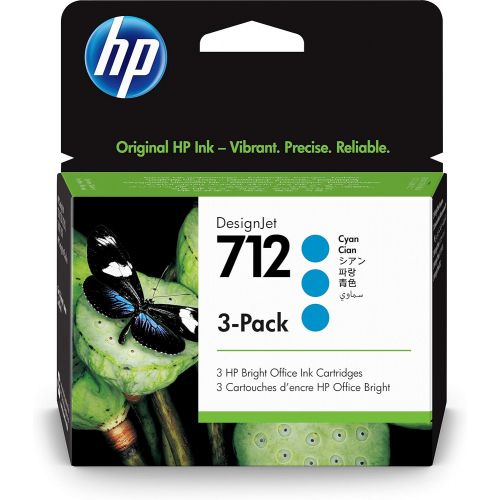 에이치피 HP 712 Cyan 29-ml 3-Pack Genuine Ink Cartridges (3ED77A) for DesignJet T650, T630, T230, T210 & Studio Plotter Printers