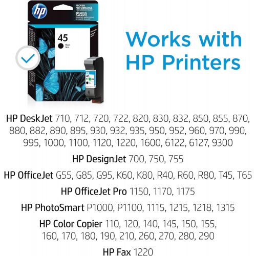 에이치피 Original HP 45 Black Ink Cartridge Works with select HP DeskJet, DesignJet, OfficeJet, OfficeJet Pro, PhotoSmart, Color Copier, Fax Series 51645A
