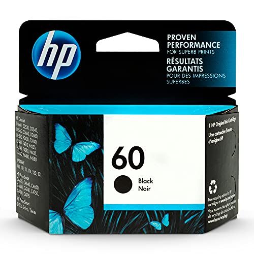 에이치피 Original HP 60 Black Ink Cartridge Works with DeskJet D1660, D2500, D2600, D5560, F2400, F4200, F4400, F4580; ENVY 100, 110, 120; PhotoSmart C4600, C4700, D110a Series CC640WN