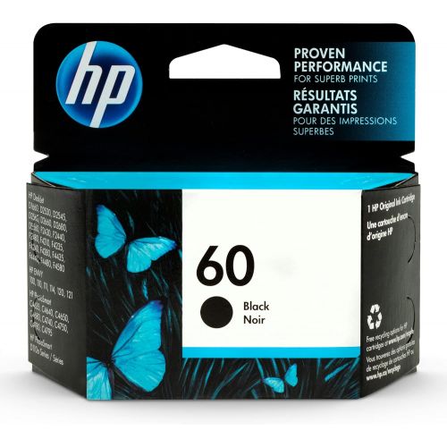 에이치피 Original HP 60 Black Ink Cartridge Works with DeskJet D1660, D2500, D2600, D5560, F2400, F4200, F4400, F4580; ENVY 100, 110, 120; PhotoSmart C4600, C4700, D110a Series CC640WN