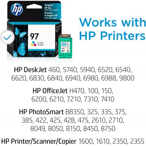 에이치피 Original HP 97 Tri-color Ink Cartridge Works with HP DeskJet 460, 5000, 6000, 9800; OfficeJet H470, 100, 6200, 7000; PhotoSmart B8350, 300, 400, 2000, 8000; PSC 1600, 2350 Series C