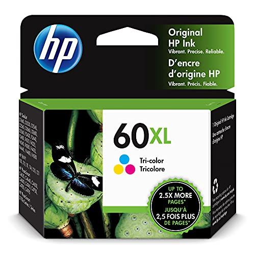 에이치피 Original HP 60XL Tri-color High-yield Ink Cartridge Works with DeskJet D1660, D2500, D2600, D5560, F2400, F4200, F4400, F4580; ENVY 100, 110, 120; PhotoSmart C4600, C4700, D110a Se