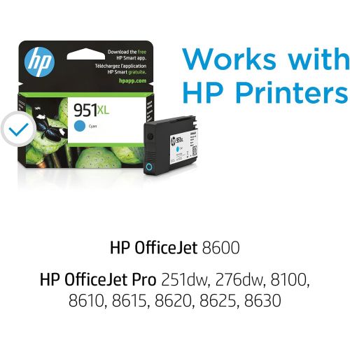 에이치피 Original HP 951XL Cyan High-yield Ink Cartridge Works with HP OfficeJet 8600, HP OfficeJet Pro 251dw, 276dw, 8100, 8610, 8620, 8630 Series Eligible for Instant Ink CN046AN