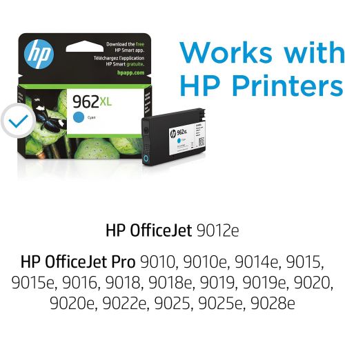 에이치피 Original HP 962XL Cyan High-yield Ink Cartridge Works with HP OfficeJet 9010 Series, HP OfficeJet Pro 9010, 9020 Series Eligible for Instant Ink 3JA00AN