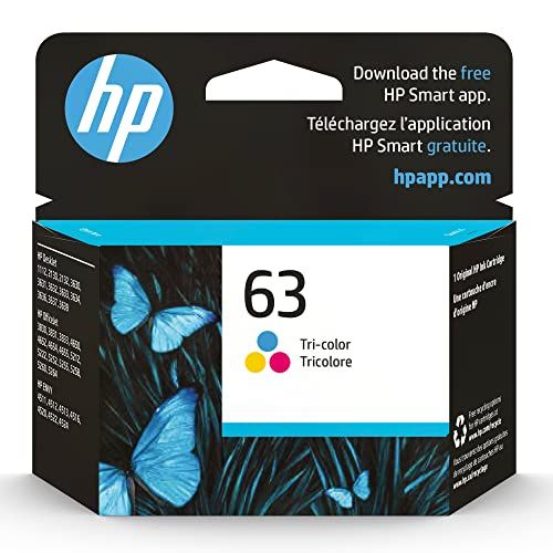 에이치피 Original HP 63 Tri-color Ink Cartridge Works with HP DeskJet 1112, 2130, 3630 Series; HP ENVY 4510, 4520 Series; HP OfficeJet 3830, 4650, 5200 Series Eligible for Instant Ink F6U61