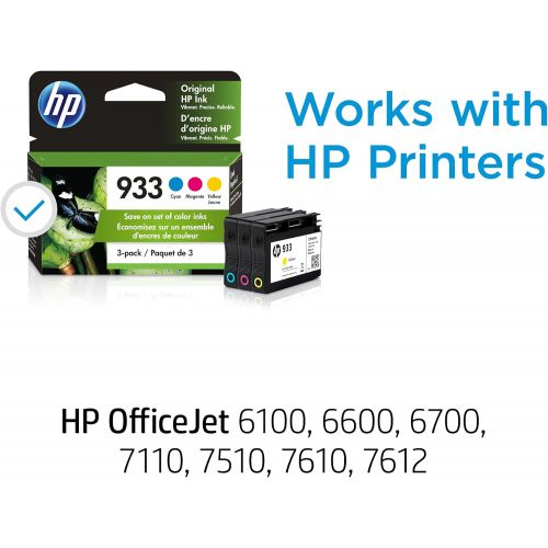 에이치피 Original HP 933 Cyan, Magenta, Yellow Ink Cartridges (3-pack) Works with HP OfficeJet 6100, 6600, 6700, 7110, 7510, 7610 Series N9H56FN