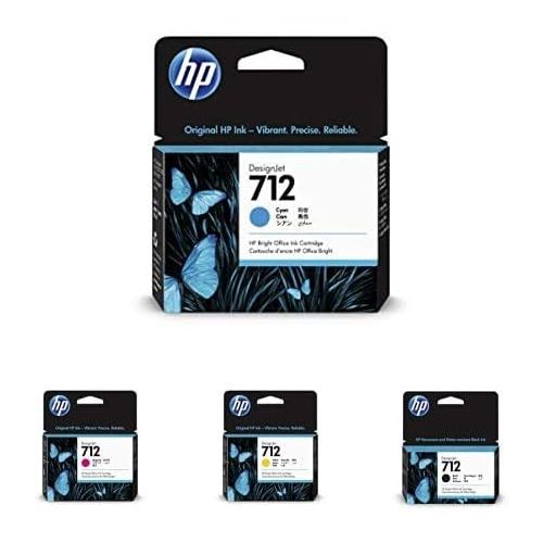 에이치피 HP 712 Cyan 29-ml Genuine Ink Cartridge (3ED67A) with 712 Magenta 29-ml, 712 Yellow 29-ml & 712 Black 38-ml Genuine Ink Cartridge