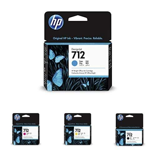에이치피 HP 712 Cyan 29-ml Genuine Ink Cartridge (3ED67A) with 712 Magenta 29-ml, 712 Yellow 29-ml & 712 Black 38-ml Genuine Ink Cartridge