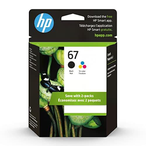 에이치피 Original HP 67 Black/Tri-color Ink Cartridges (2-pack) Works with HP DeskJet 1255, 2700, 4100 Series, HP ENVY 6000, 6400 Series Eligible for Instant Ink 3YP29AN