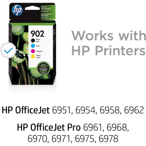 에이치피 HP 902 4 Ink Cartridges Black, Cyan, Magenta, Yellow Works with HP OfficeJet 6900 Series, HP OfficeJet Pro 6900 Series T6L98AN, T6L86AN, T6L90AN, T6L94AN