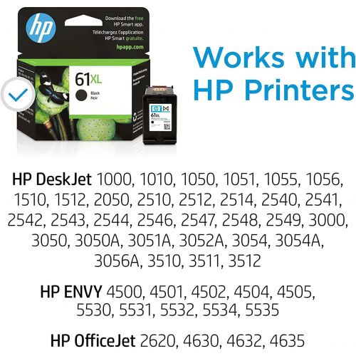 에이치피 Original HP 61XL Black High-yield Ink Works with DeskJet 1000, 1010, 1050, 1510, 2050, 2510, 2540, 3000, 3050, 3510; ENVY 4500, 5530; OfficeJet 2620, 4630 Series Eligible for Insta