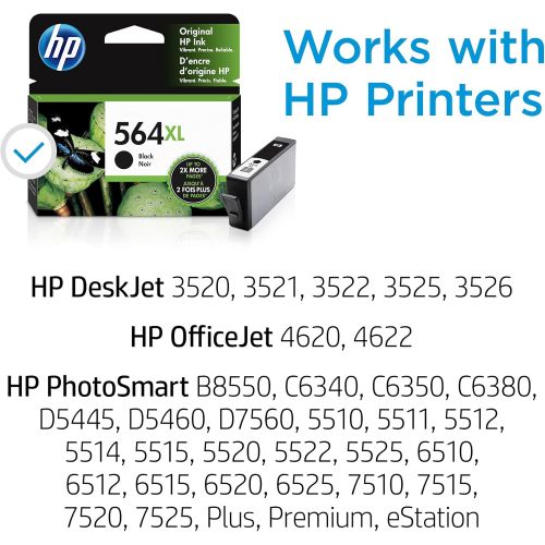 에이치피 Original HP 564XL Black High-yield Ink Works with DeskJet 3500; OfficeJet 4620; PhotoSmart B8550, C6300, D5400, D7560, 5510, 5520, 6510, 6520, 7510, 7520, Plus, Premium, eStation S