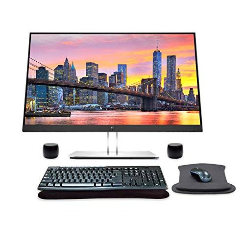 에이치피 HP EliteDisplay E24q G4 24 Inch QHD IPS Office Monitor Bundle with HDMI, Blue Light Filter, Bluetooth Magnetic Pro Travel Friendly Speakers, MK270 Wireless Keyboard and Mouse, and