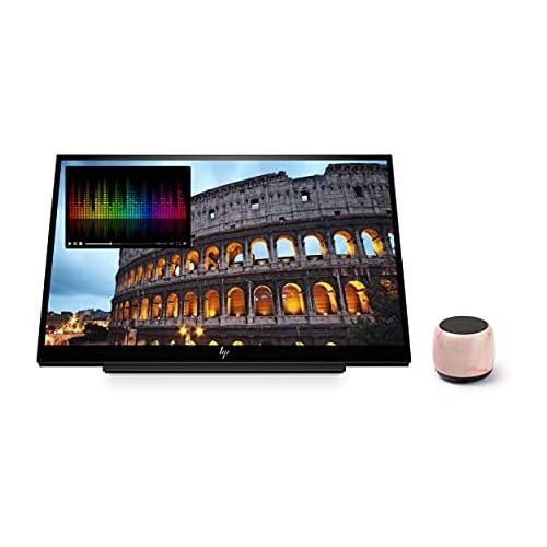 에이치피 HP S14 FHD (1920x1080) Portable Monitor Travel Bundle with USB Type-C and Micro Bluetooth Speaker with Professional Sound, Built-in Microphone and Remote Shutter for Selfies