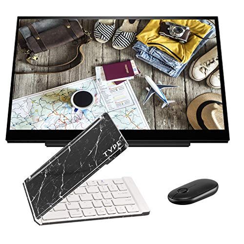 에이치피 HP S14 FHD (1920 x 1080) Portable Travel Monitor Bundle with USB Type-C, Black Marble Bluetooth Folding Wireless Keyboard, and Black Pebble M355 Bluetooth Wireless Mouse