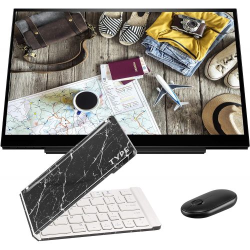 에이치피 HP S14 FHD (1920 x 1080) Portable Travel Monitor Bundle with USB Type-C, Black Marble Bluetooth Folding Wireless Keyboard, and Black Pebble M355 Bluetooth Wireless Mouse