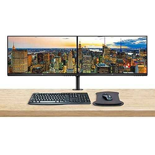 에이치피 HP P27v G4 27in 1920 x 1080 FHD IPS LED-Backlit 2-Pack Monitor Bundle with Blue Light Filter, HDMI, VGA, MK270 Wireless Keyboard and Mouse, Gel Mouse Pad, Dual Monitor Stand