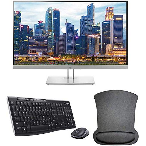 에이치피 HP EliteDisplay E273 27 Inch 1920 x 1080 (1FH50A8#ABA) Full HD IPS LED Backlit Monitor Bundle with HDMI, VGA, DisplayPort, Gel Mouse Pad, and MK270 Wireless Keyboard and Mouse Comb