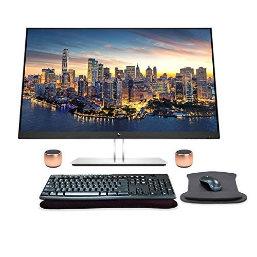 에이치피 HP EliteDisplay E27q G4 27 Inch QHD IPS Office Monitor Bundle with HDMI, Blue Light Filter, Bluetooth Magnetic Pro Travel Friendly Speakers, MK270 Wireless Keyboard and Mouse, and