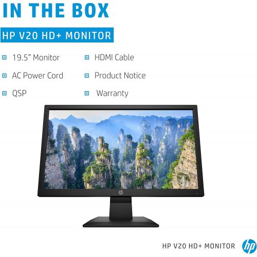 에이치피 HP V20 HD+ Monitor 19.5-inch Diagonal HD+ Computer Monitor with TN Panel and Blue Light Settings HP Monitor with Tiltable Screen HDMI and VGA Port (1H848AA#ABA), Black
