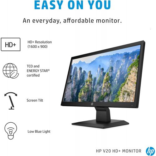 에이치피 HP V20 HD+ Monitor 19.5-inch Diagonal HD+ Computer Monitor with TN Panel and Blue Light Settings HP Monitor with Tiltable Screen HDMI and VGA Port (1H848AA#ABA), Black