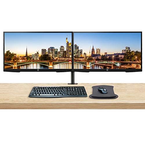 에이치피 HP P27h G4 27 Inch FHD IPS LED-Backlit LCD 2-Pack Monitor Bundle with HDMI, Integrated Speakers, Blue Light Filter, Dual Monitor Stand, MK270 Wireless Keyboard and Mouse, Gel Pad