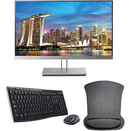 에이치피 HP EliteDisplay E233 23 Inch 1920 x 1080 (1FH46A8#ABA) Full HD IPS LED Backlit Monitor Bundle with HDMI, VGA, DisplayPort, Gel Mouse Pad, and MK270 Wireless Keyboard and Mouse Comb